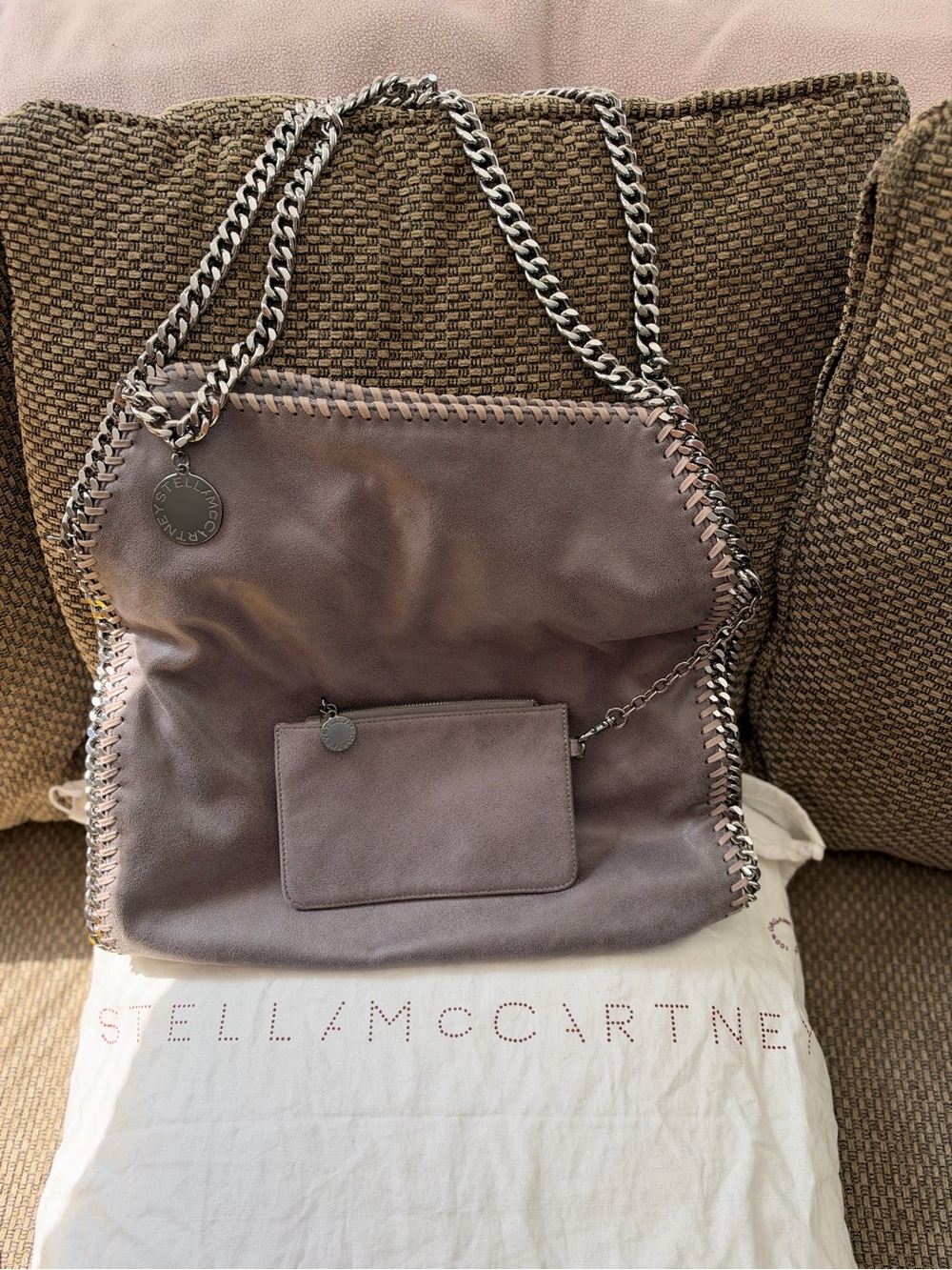 Stella McCartney Fold-Over Shoulder Bag in Mauve Taupe with Silver Chain Trim